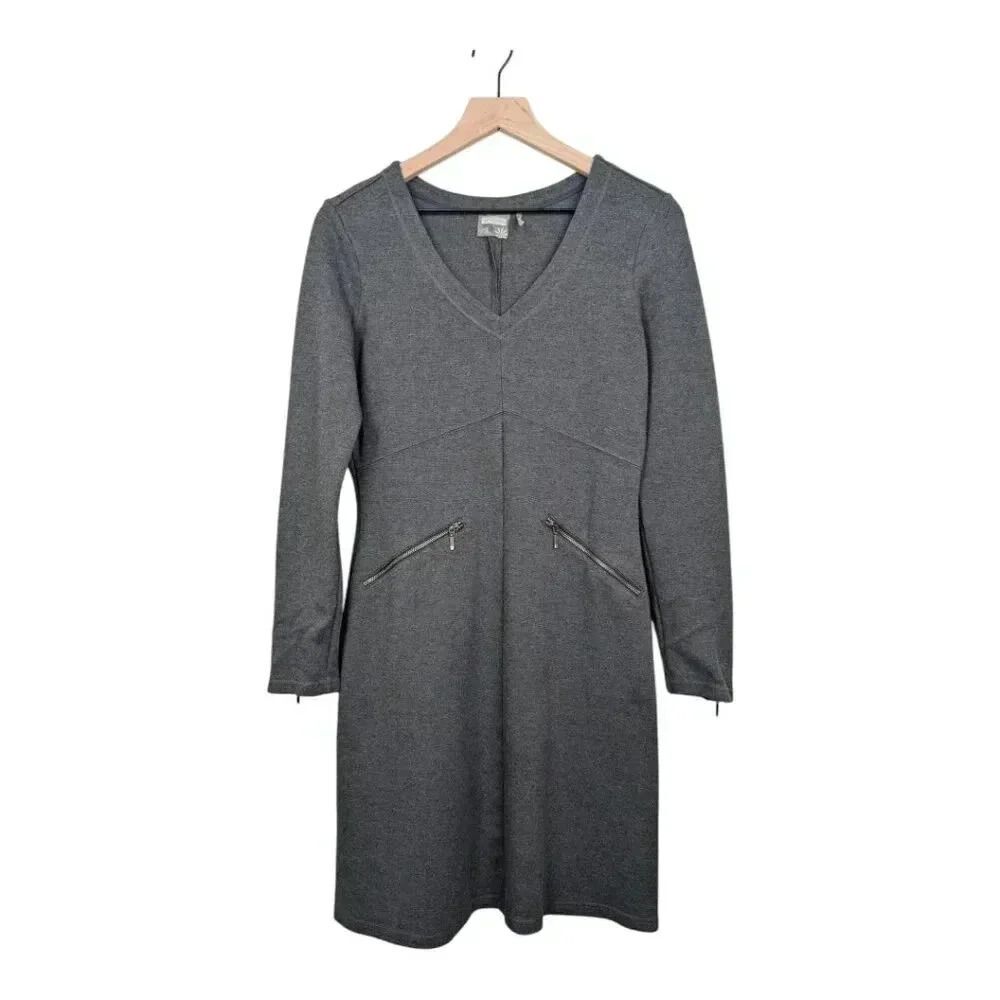 Athleta Ponte Celebration Dress, Charcoal Gray, Size S, Knit V-Neck, Long Sleeve